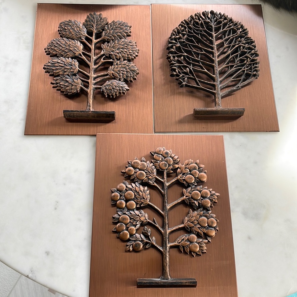 Coppercraft Guild MCM retro vintage copper wall art trees